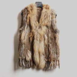 VR001 Womens Natural Real Rabbit Fur Vest With Raccoon Fur Collar Waistcoat/jackets Rex Rabbit Knitted Winter