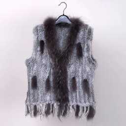 VR001 Womens Natural Real Rabbit Fur Vest With Raccoon Fur Collar Waistcoat/jackets Rex Rabbit Knitted Winter