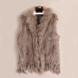 VR001 Womens Natural Real Rabbit Fur Vest With Raccoon Fur Collar Waistcoat/jackets Rex Rabbit Knitted Winter