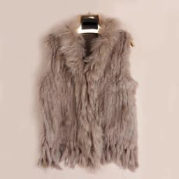VR001 Womens Natural Real Rabbit Fur Vest With Raccoon Fur Collar Waistcoat/jackets Rex Rabbit Knitted Winter