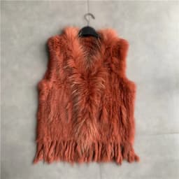 VR001 Womens Natural Real Rabbit Fur Vest With Raccoon Fur Collar Waistcoat/jackets Rex Rabbit Knitted Winter
