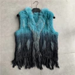 VR001 Womens Natural Real Rabbit Fur Vest With Raccoon Fur Collar Waistcoat/jackets Rex Rabbit Knitted Winter