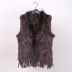 VR001 Womens Natural Real Rabbit Fur Vest With Raccoon Fur Collar Waistcoat/jackets Rex Rabbit Knitted Winter