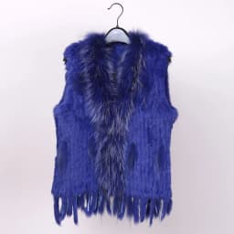 VR001 Womens Natural Real Rabbit Fur Vest With Raccoon Fur Collar Waistcoat/jackets Rex Rabbit Knitted Winter