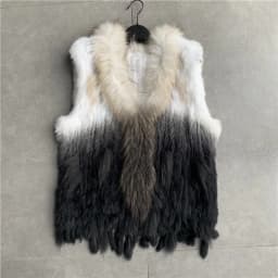 VR001 Womens Natural Real Rabbit Fur Vest With Raccoon Fur Collar Waistcoat/jackets Rex Rabbit Knitted Winter