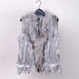 VR001 Womens Natural Real Rabbit Fur Vest With Raccoon Fur Collar Waistcoat/jackets Rex Rabbit Knitted Winter