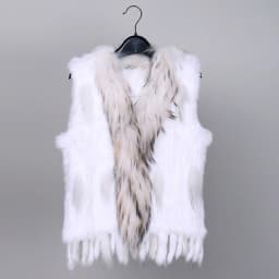 VR001 Womens Natural Real Rabbit Fur Vest With Raccoon Fur Collar Waistcoat/jackets Rex Rabbit Knitted Winter