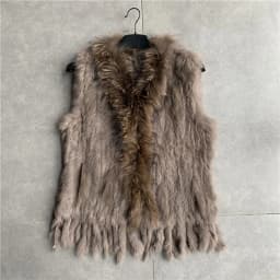 VR001 Womens Natural Real Rabbit Fur Vest With Raccoon Fur Collar Waistcoat/jackets Rex Rabbit Knitted Winter