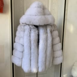 HUAQIUMEISI Women's Vertical Hooded Real Fox Fur Coat for Winter Fashion Natural Fur Jacket Vertical Hooded Raccoon Fur Coat