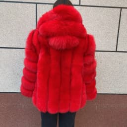 HUAQIUMEISI Women's Vertical Hooded Real Fox Fur Coat for Winter Fashion Natural Fur Jacket Vertical Hooded Raccoon Fur Coat