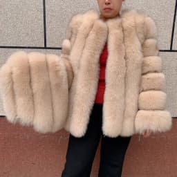 HUAQIUMEISI Women's Vertical Hooded Real Fox Fur Coat for Winter Fashion Natural Fur Jacket Vertical Hooded Raccoon Fur Coat