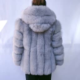 HUAQIUMEISI Women's Vertical Hooded Real Fox Fur Coat for Winter Fashion Natural Fur Jacket Vertical Hooded Raccoon Fur Coat