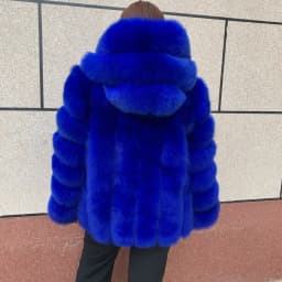 HUAQIUMEISI Women's Vertical Hooded Real Fox Fur Coat for Winter Fashion Natural Fur Jacket Vertical Hooded Raccoon Fur Coat