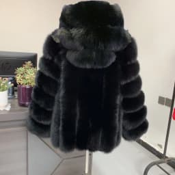 HUAQIUMEISI Women's Vertical Hooded Real Fox Fur Coat for Winter Fashion Natural Fur Jacket Vertical Hooded Raccoon Fur Coat