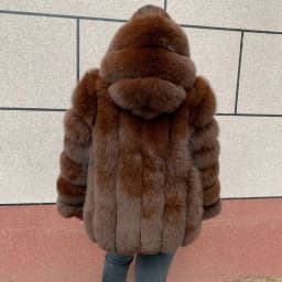 HUAQIUMEISI Women's Vertical Hooded Real Fox Fur Coat for Winter Fashion Natural Fur Jacket Vertical Hooded Raccoon Fur Coat