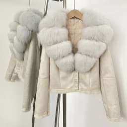 OFTBUY Fashion Short New Autumn Winter Fur Clothing Real Rabbit Fur Liner Suede Jacket Women Natural Fox Fur Collar Coat Female