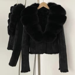 OFTBUY Fashion Short New Autumn Winter Fur Clothing Real Rabbit Fur Liner Suede Jacket Women Natural Fox Fur Collar Coat Female