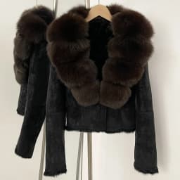 OFTBUY Fashion Short New Autumn Winter Fur Clothing Real Rabbit Fur Liner Suede Jacket Women Natural Fox Fur Collar Coat Female