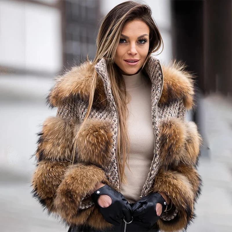 QUEENTINA Real Raccoon Fur Coat Winter New Outwears Women's Fashion Luxury Jacket High Quality Clothing Natural Raccoon 2024