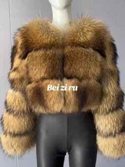BEIZIRU Women's Short Real Raccoon Fur Coat Winter Long Sleeve Hooded Natural Luxury Thick Jacket for Fashionable Cold Weather