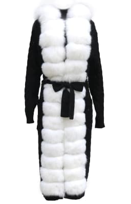 Natural Fox Fur Cardigan Long Women Winter Knitted Sweater With Hood Female
