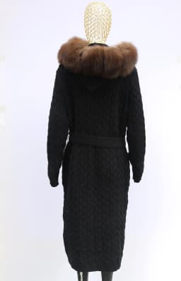 Natural Fox Fur Cardigan Long Women Winter Knitted Sweater With Hood Female