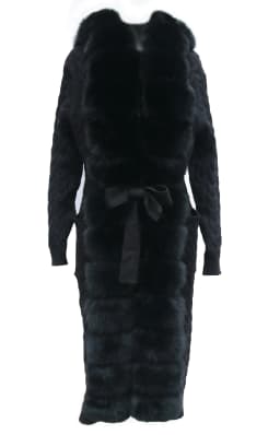 Natural Fox Fur Cardigan Long Women Winter Knitted Sweater With Hood Female
