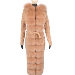 Natural Fox Fur Cardigan Long Women Winter Knitted Sweater With Hood Female