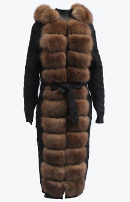 Natural Fox Fur Cardigan Long Women Winter Knitted Sweater With Hood Female