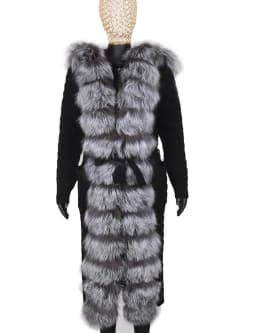 Natural Fox Fur Cardigan Long Women Winter Knitted Sweater With Hood Female