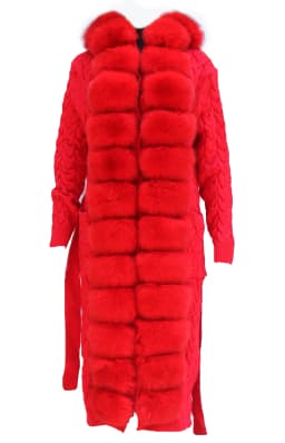Natural Fox Fur Cardigan Long Women Winter Knitted Sweater With Hood Female