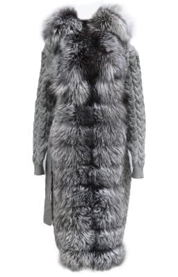 Natural Fox Fur Cardigan Long Women Winter Knitted Sweater With Hood Female