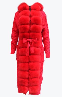 Natural Fox Fur Cardigan Long Women Winter Knitted Sweater With Hood Female