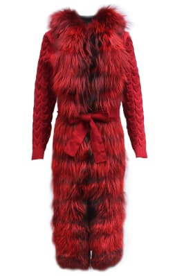 Natural Fox Fur Cardigan Long Women Winter Knitted Sweater With Hood Female