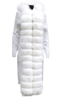 Natural Fox Fur Cardigan Long Women Winter Knitted Sweater With Hood Female