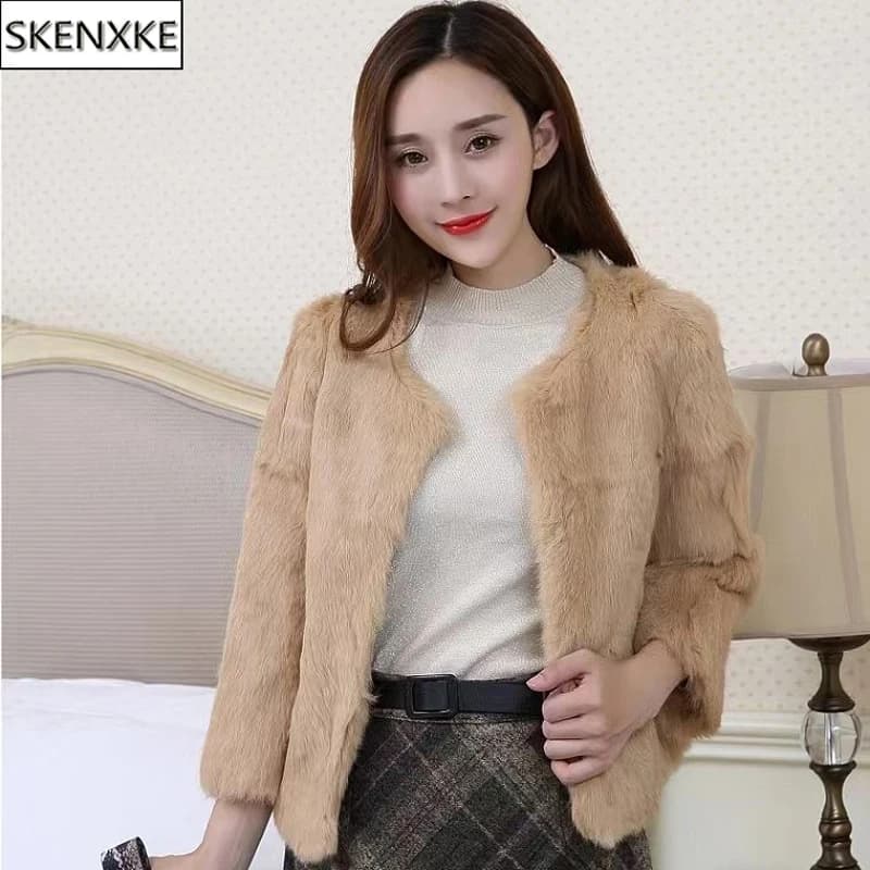 Real Rabbit Fur Coat Winter Women Warm 100% Genuine Rabbit Fur Jacket Natural Soft Rabbit Fur Lady Real Fur Overcoat