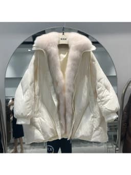 OFTBUY 2023 Real Natural Fox Fur New Winter Women White Goose Down Jacket Loose Warm Puffer Coat Female Thick Mid-Long Parkas