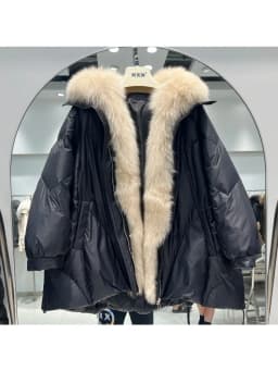 OFTBUY 2023 Real Natural Fox Fur New Winter Women White Goose Down Jacket Loose Warm Puffer Coat Female Thick Mid-Long Parkas