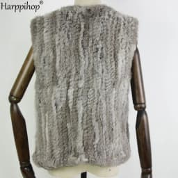 New knitted Rabbit fur vest gilet sleeveless garment waistcoat natural brown /grey/black