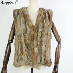 New knitted Rabbit fur vest gilet sleeveless garment waistcoat natural brown /grey/black
