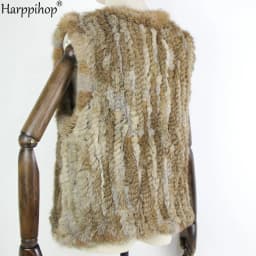 New knitted Rabbit fur vest gilet sleeveless garment waistcoat natural brown /grey/black