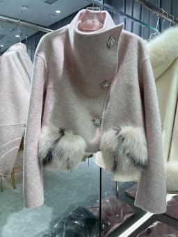 2024 New Fashion Winter Cashmere Wool Woolen Coat Real Fur Jacket Women Natural Fox Fur Pocket Ladies Outerwear Female Coat