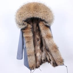 Maomaokong Natural Real Fur Lining Winter Women Jacket Long Fox Fur Coat Raccoon Fur Collar Hooded Thick Black Waterproof Parkas