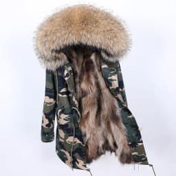 Maomaokong Natural Real Fur Lining Winter Women Jacket Long Fox Fur Coat Raccoon Fur Collar Hooded Thick Black Waterproof Parkas