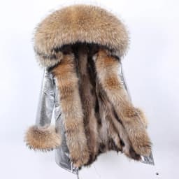 Maomaokong Natural Real Fur Lining Winter Women Jacket Long Fox Fur Coat Raccoon Fur Collar Hooded Thick Black Waterproof Parkas
