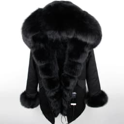Maomaokong Natural Real Fur Lining Winter Women Jacket Long Fox Fur Coat Raccoon Fur Collar Hooded Thick Black Waterproof Parkas