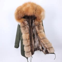 Maomaokong Natural Real Fur Lining Winter Women Jacket Long Fox Fur Coat Raccoon Fur Collar Hooded Thick Black Waterproof Parkas