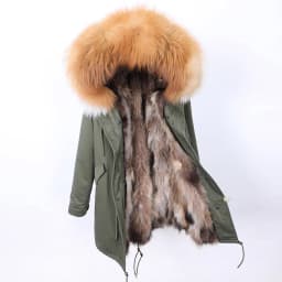 Maomaokong Natural Real Fur Lining Winter Women Jacket Long Fox Fur Coat Raccoon Fur Collar Hooded Thick Black Waterproof Parkas