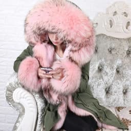 Maomaokong Natural Real Fur Lining Winter Women Jacket Long Fox Fur Coat Raccoon Fur Collar Hooded Thick Black Waterproof Parkas