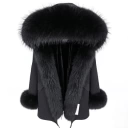 Maomaokong Natural Real Fur Lining Winter Women Jacket Long Fox Fur Coat Raccoon Fur Collar Hooded Thick Black Waterproof Parkas
